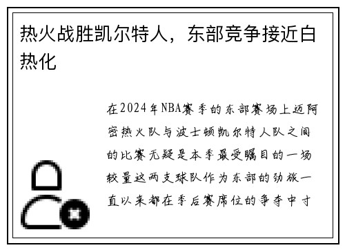 热火战胜凯尔特人，东部竞争接近白热化